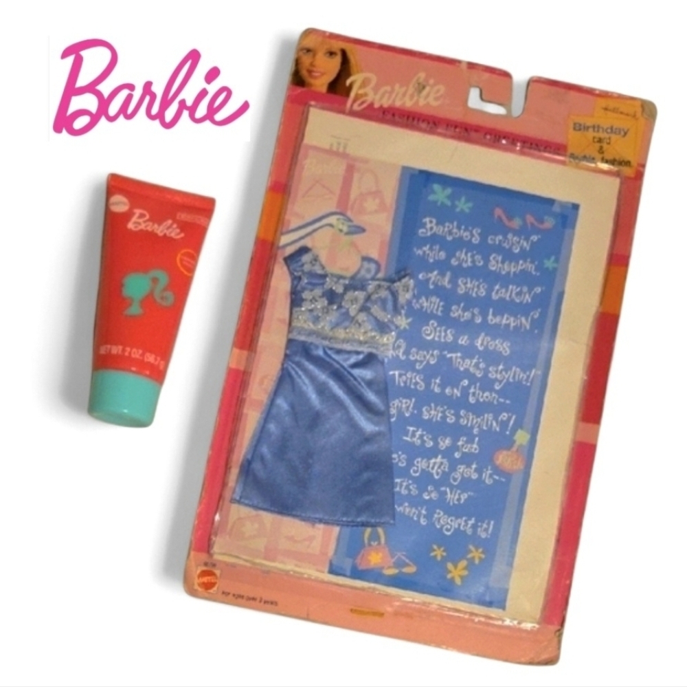 NEW Barbie Bundle: Barbie Greeting Card, Dress & Strawberry Scented Body Scrub